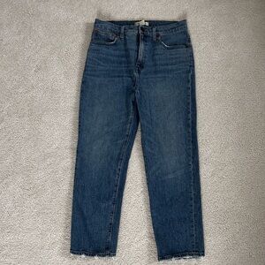 The Madewell Perfect Straight Jean in blue denim.